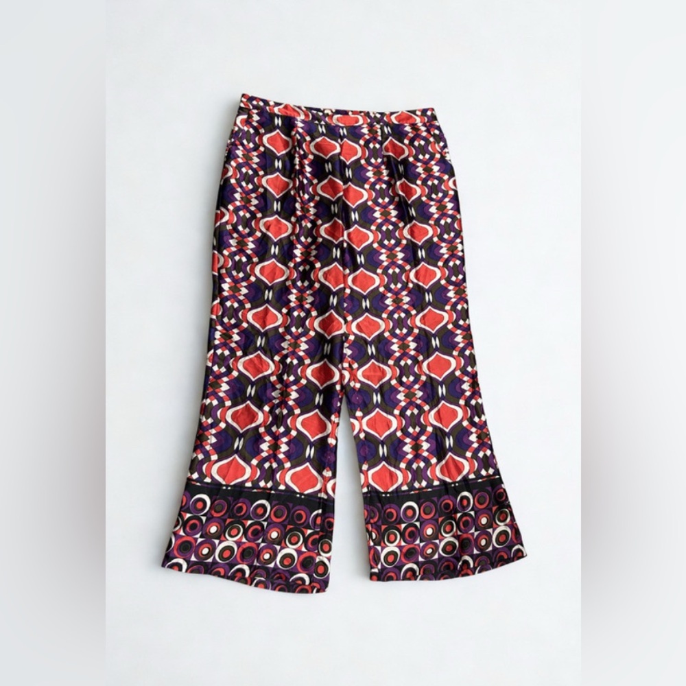 Women's Geometric Wide-Leg Pants - Purple & Red Pattern